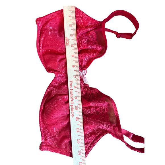 Victorias Secret Sz 36DDD Full Coverage Lace Bra Red Floral Feminine - Picture 4 of 8